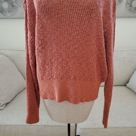 Billabong 'Feel the Breeze' Open Knit Crochet Sweater: size Large in Orange - Picture 6 of 12